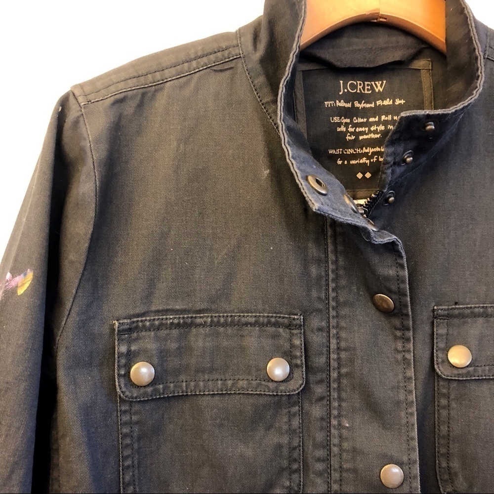 J. CREW Custom Hand Painted Boyfriend Field Jacket Size Small in Olive Green - Picture 6 of 12
